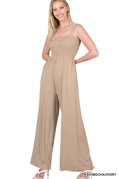 A-Smocked top striped jumpsuit