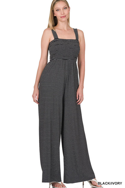 A-Smocked top striped jumpsuit