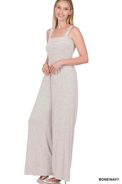 A-Smocked top striped jumpsuit