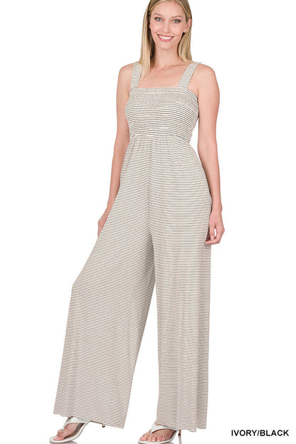 A-Smocked top striped jumpsuit