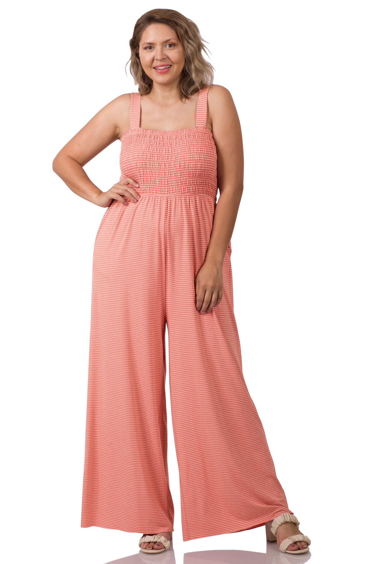 A-Plus smocked top striped jumpsuit