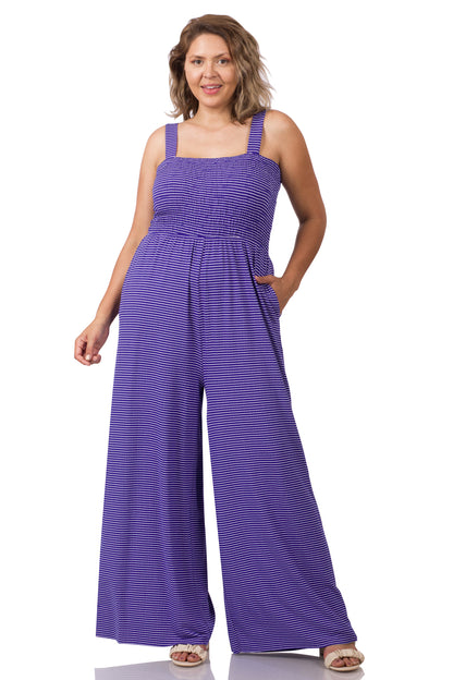 A-Plus smocked top striped jumpsuit
