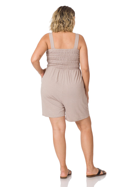 A-Plus smocked top striped romper with pockets