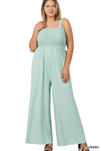 A-PLUS SMOCKED TOP JUMPSUIT WITH POCKETS - SQUARE NECK