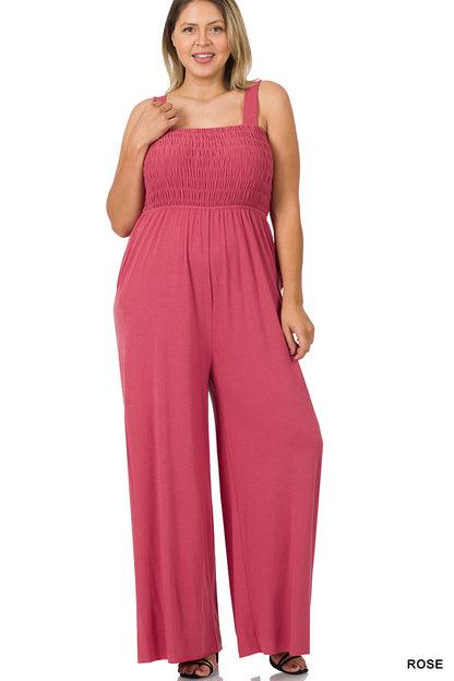 A-PLUS SMOCKED TOP JUMPSUIT WITH POCKETS - SQUARE NECK