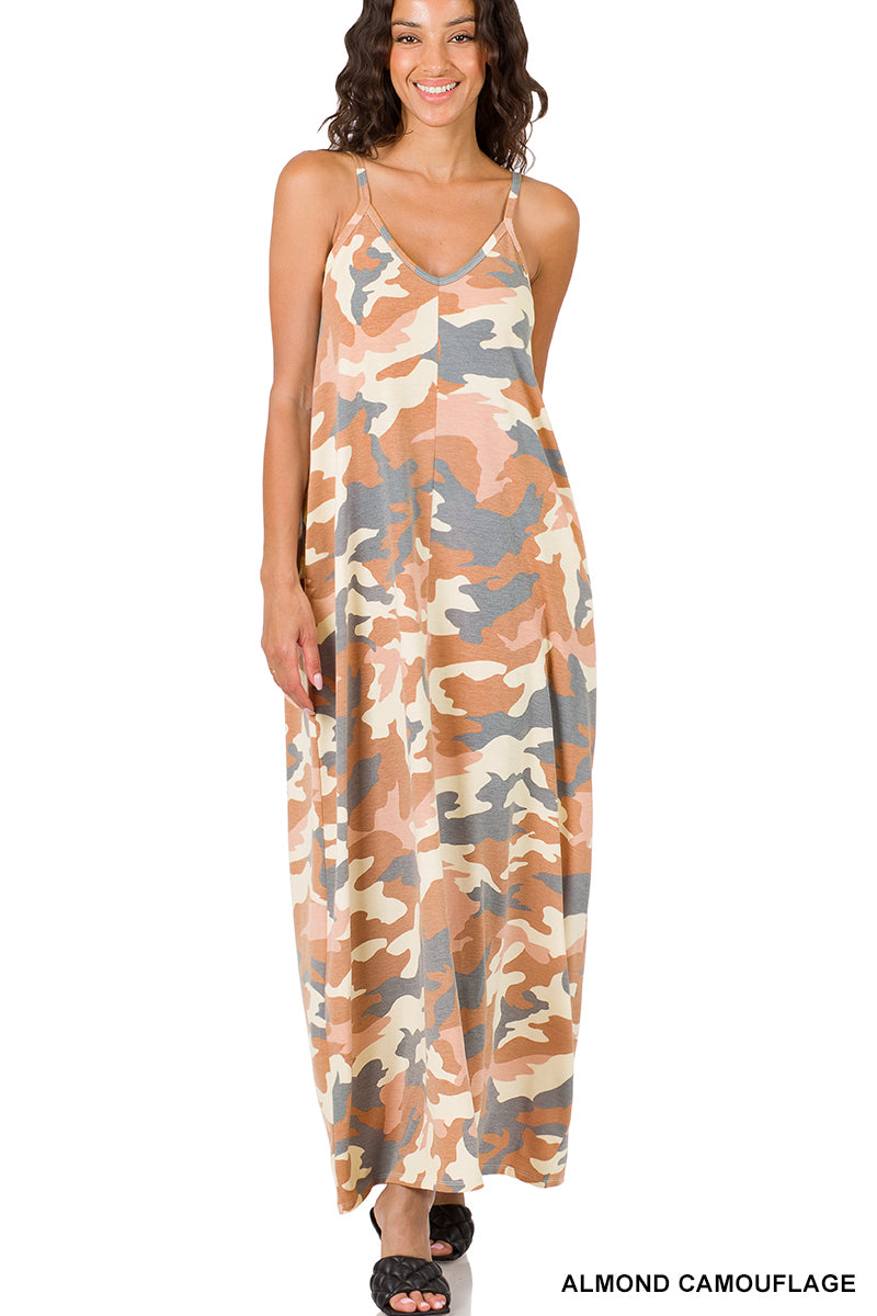 A-Camouflage v-neck cami maxi dress