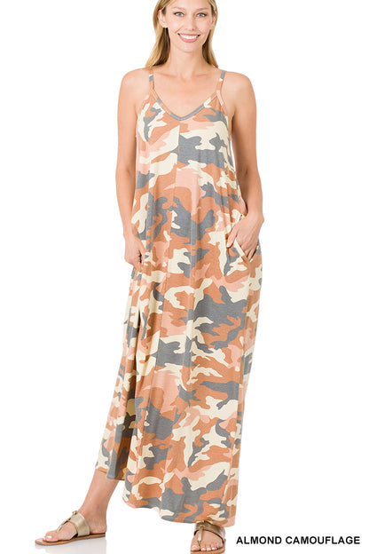 A-Camouflage v-neck cami maxi dress