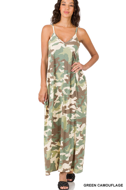 A-Camouflage v-neck cami maxi dress