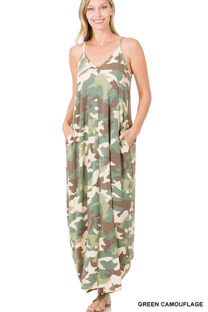 A-Camouflage v-neck cami maxi dress