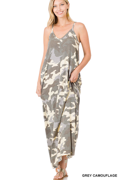 A-Camouflage v-neck cami maxi dress
