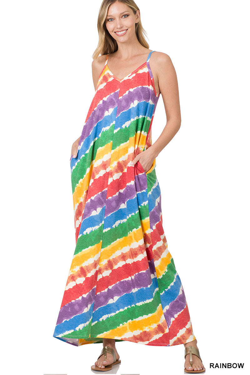 A-Soft f/terry rainbow v-neck cami maxi dress