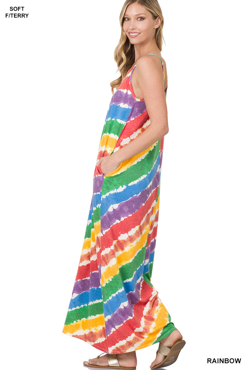 A-Soft f/terry rainbow v-neck cami maxi dress