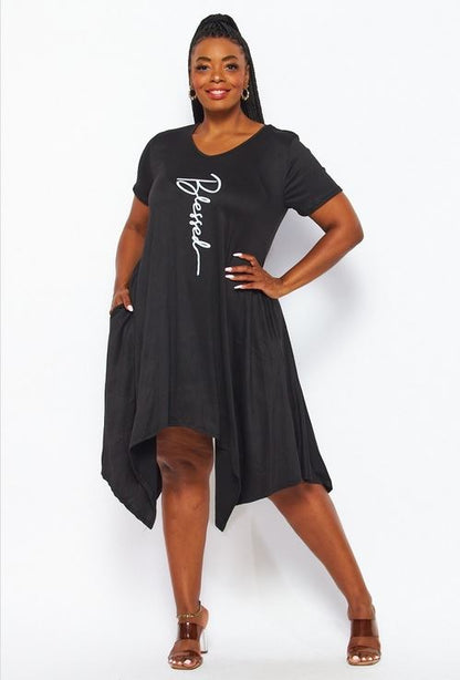 V-NECK  TUNIC DRESS SHORT SLEEVE WITH POCKET