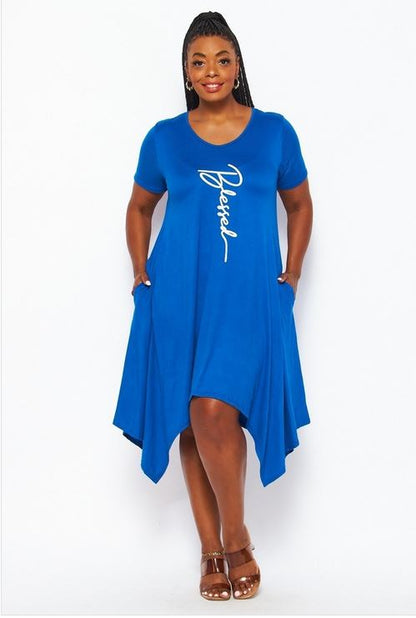 V-NECK  TUNIC DRESS SHORT SLEEVE WITH POCKET