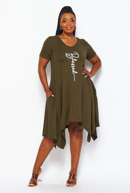 V-NECK  TUNIC DRESS SHORT SLEEVE WITH POCKET