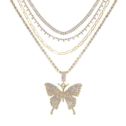 SILVER/GOLD 4 Pcs Butterfly Choker Set