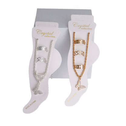 4 Pcs Butterfly Anklet Toe Ring Sets