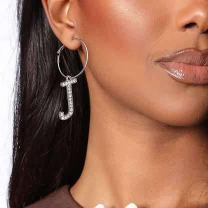 Eerrings-Rhinestone Initial Hoops