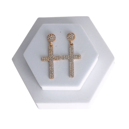 Earrings- Rhinestone Cross Drop Earrings